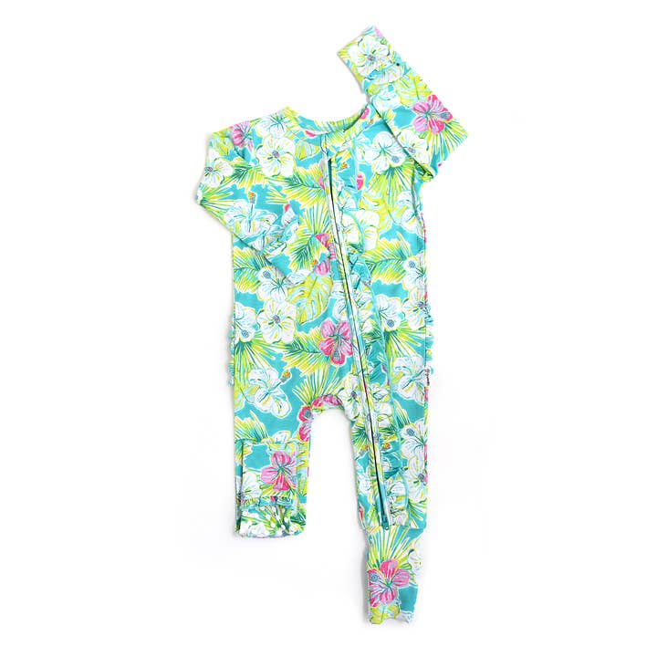 Kalea RUFFLE ZIP Bamboo One Piece Floral Baby Outfit for wholesale by Gigi and Max