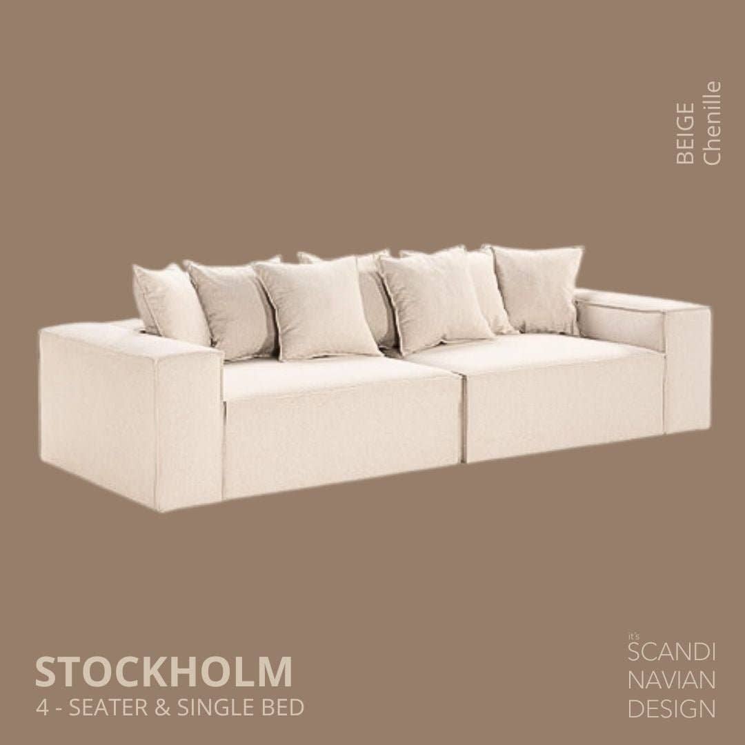 Stockholm 4-seater sofa/single bed Chenille Beige removable & washable cover for wholesale on Faire0