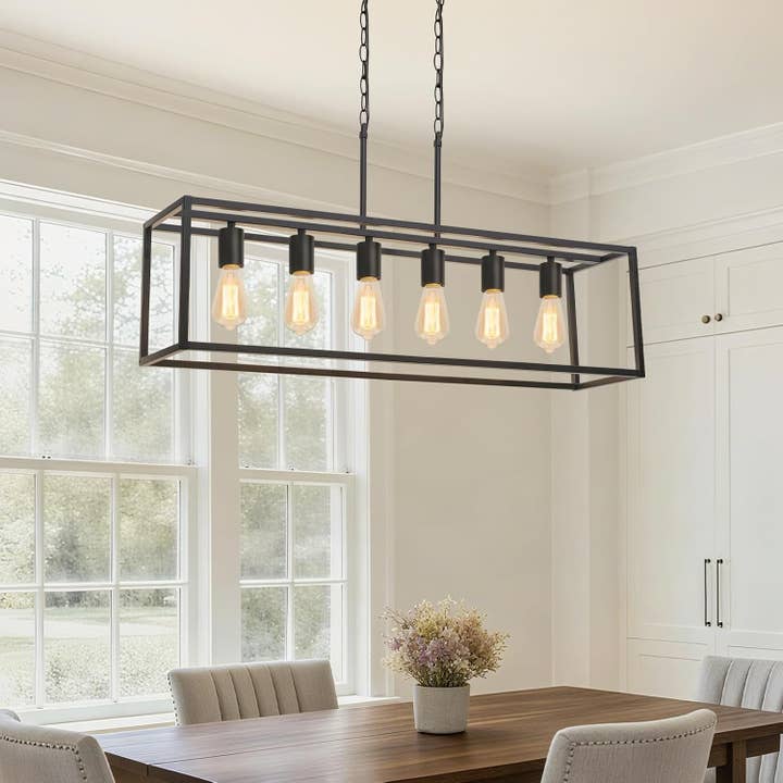 ShipItFurniture - Wholesale Chandelier/Hanging Light - Six Light Black Linear Chandelier With Adjustable Height