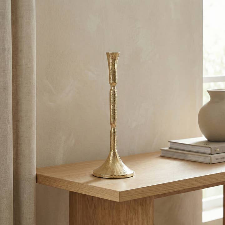 Portavelas de textura dorada de 16" para venta al por mayor de India Handicrafts Inc