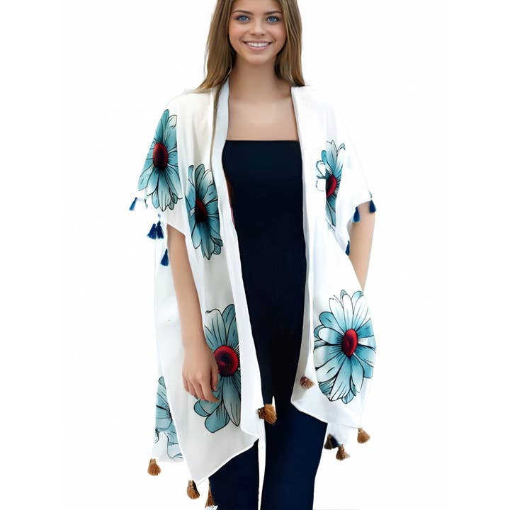 JC Sunny Fashion - Wholesale Kimono - Women's - Handcrafted Tassel-Hem Floral Kimono
