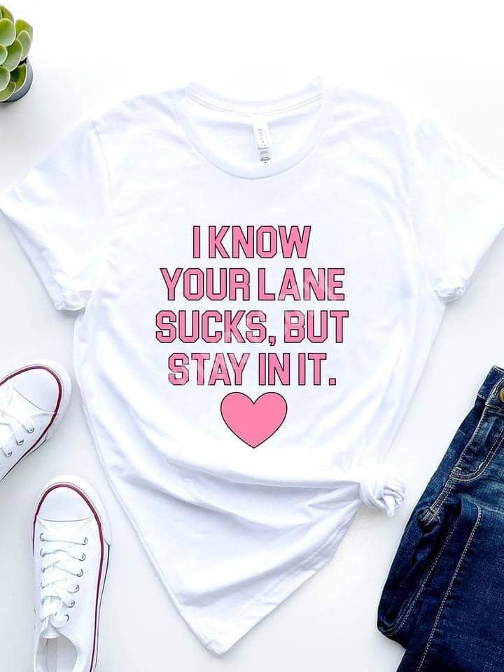 T-shirt graphique rose Your Lane Sucks pour la vente par Annie + Abby Wholesale