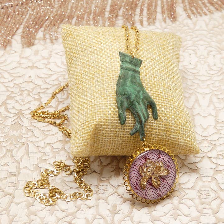 Unique piece necklace candlestick art deco lotus flower for wholesale by Lydée Déco