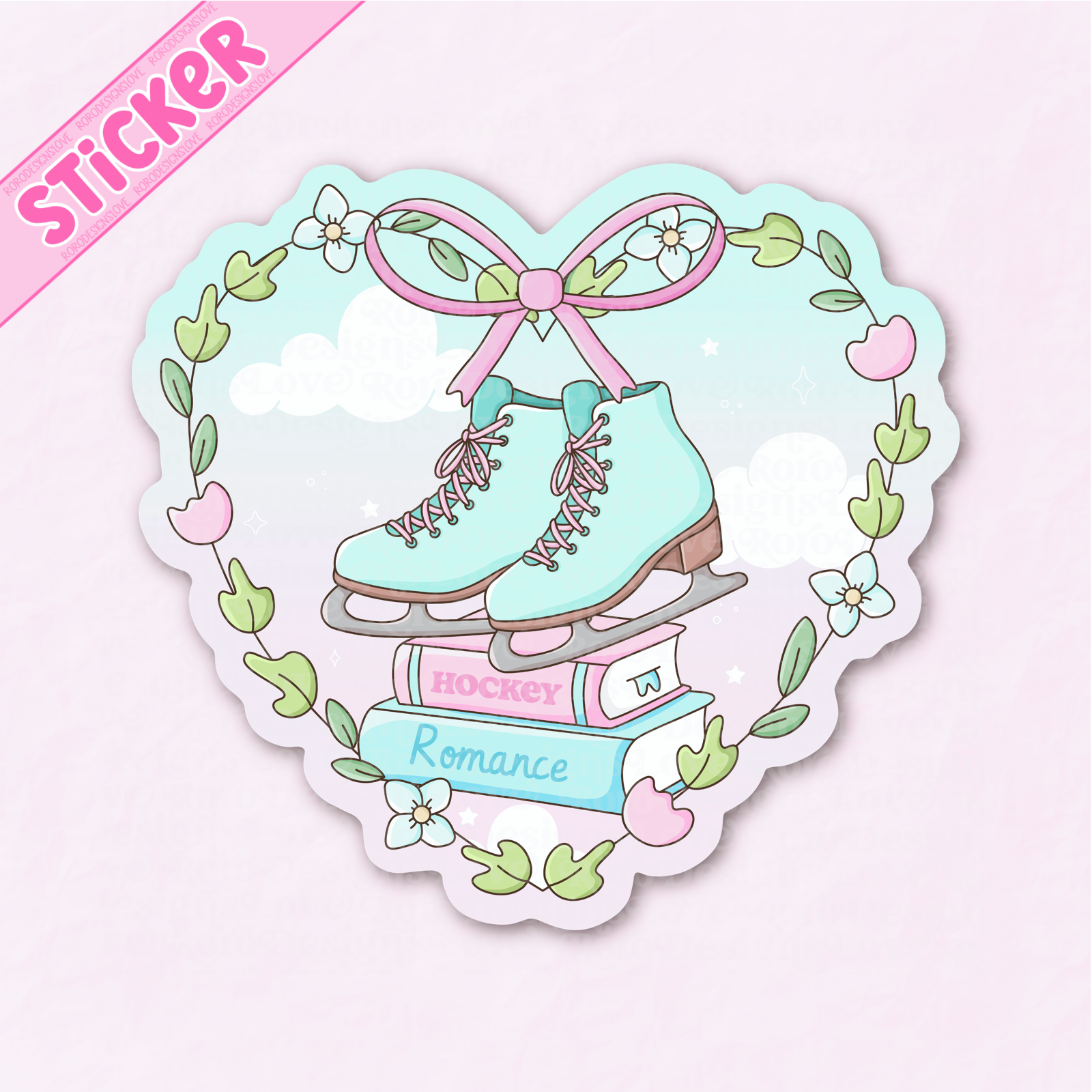 RoroDesignsLove - Wholesale Sticker - Hockey romance book trope pastel heart sticker for kindle4