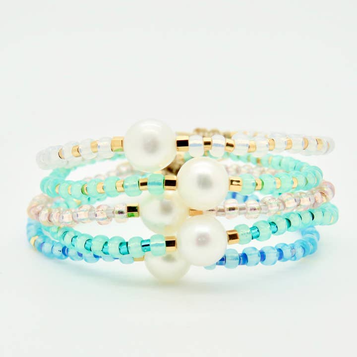 Bracelet en perles d'eau douce - Plaqué or 24k - Opale avec or pour la vente par Rosamariposa