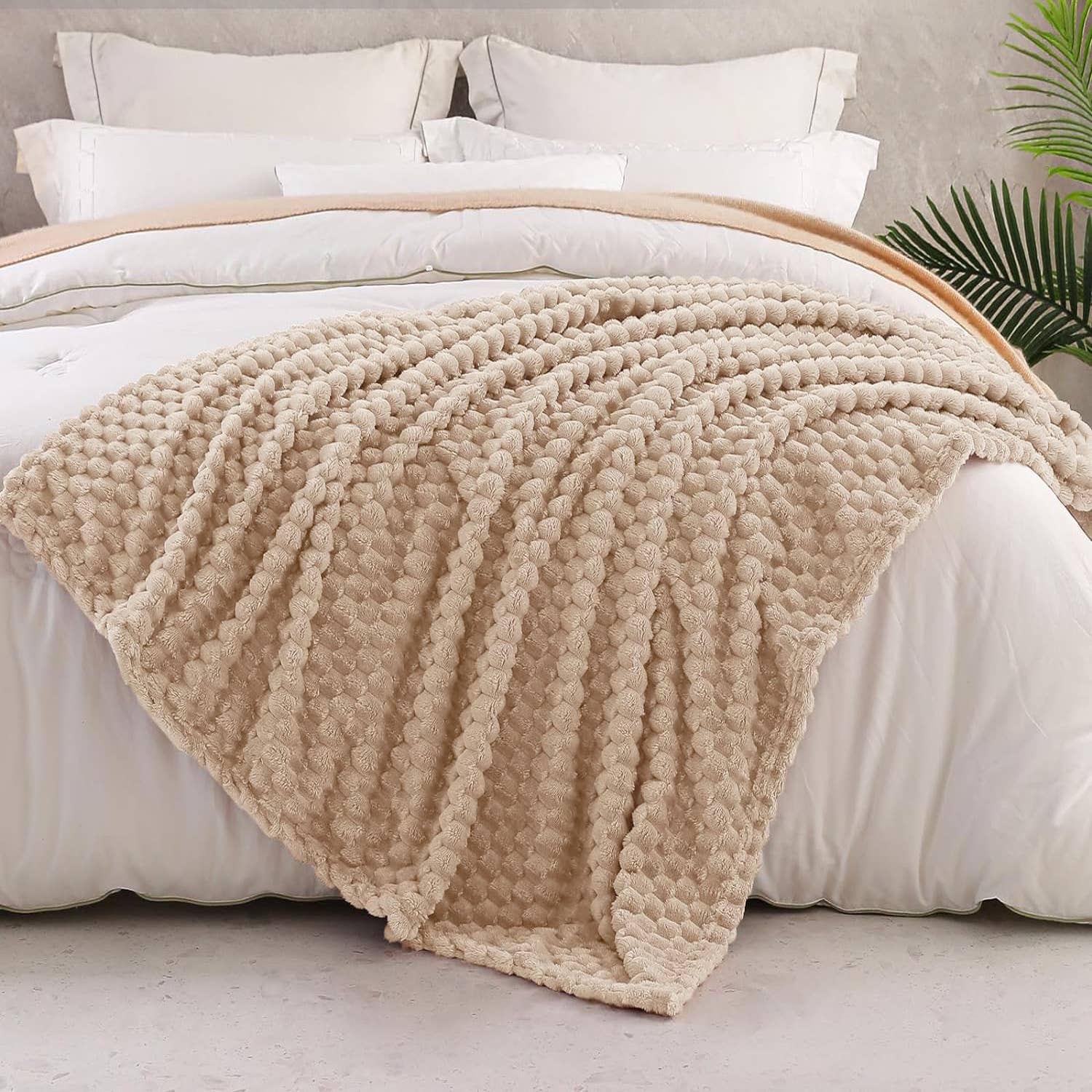 home mart goods - Wholesale Throw Blanket - 50"x60" Beige Textured Soft Warm Cozy Bed Throw Blanket0