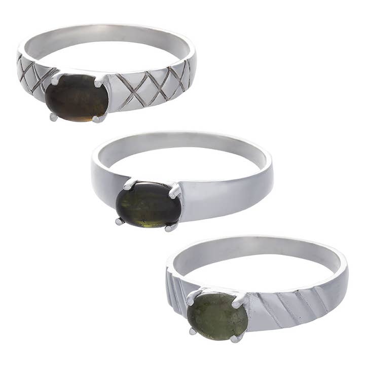 Anello a fascia assortito in tormalina verde Cab per la vendita all'ingrosso da parte di Kheops BLJ Jewelry