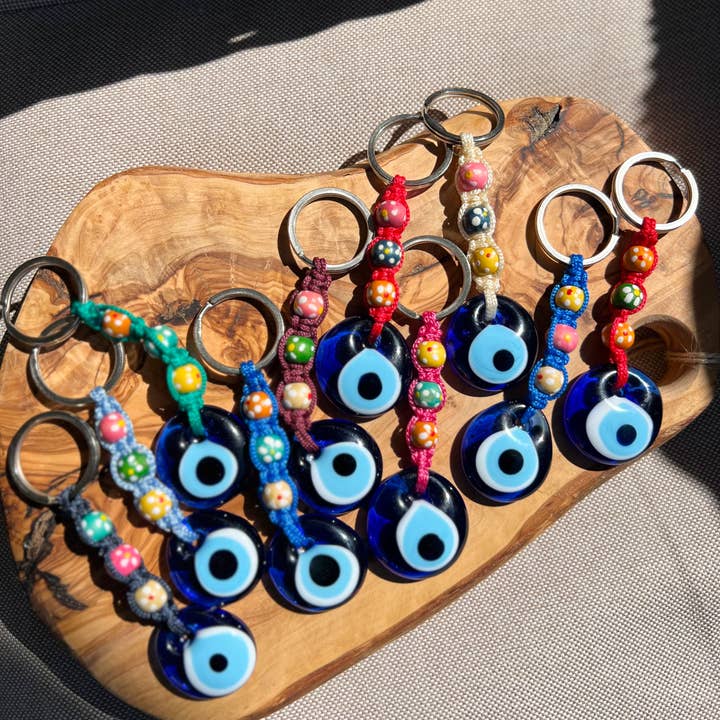 Evil Eye Keychain, Handmade Macrame Keychain, Boho Keychain for wholesale by Umays Boho