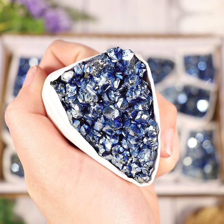 Natures Artifacts Inc - Wholesale Spiritual Stone/Crystal - Titanium Blue Amethyst Clusters Flat2