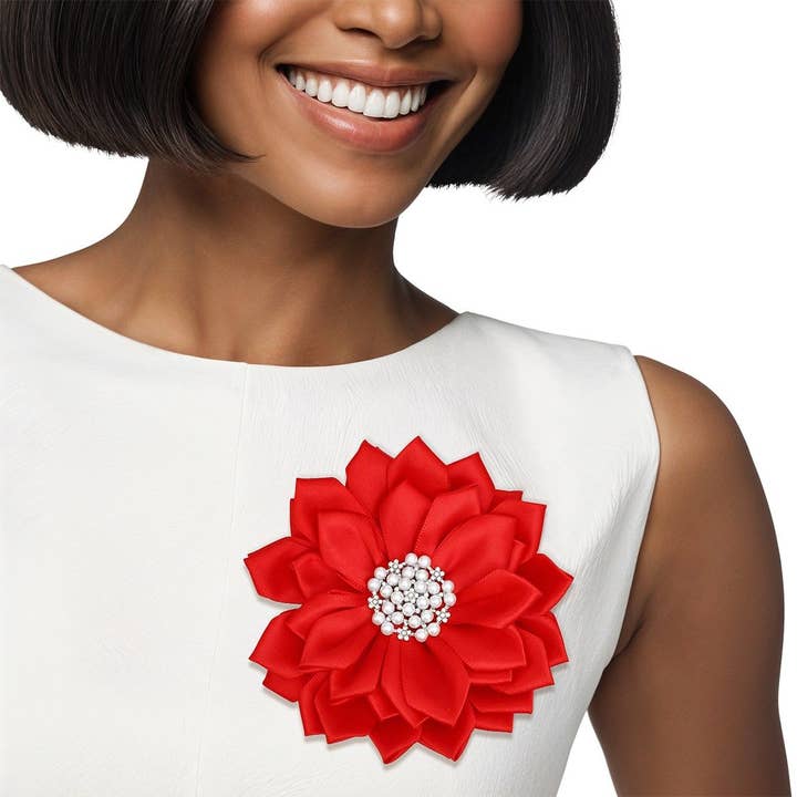 Brosch med röd blomma, pärla och hårklämma för kvinnor för wholesale av PinktownUSA