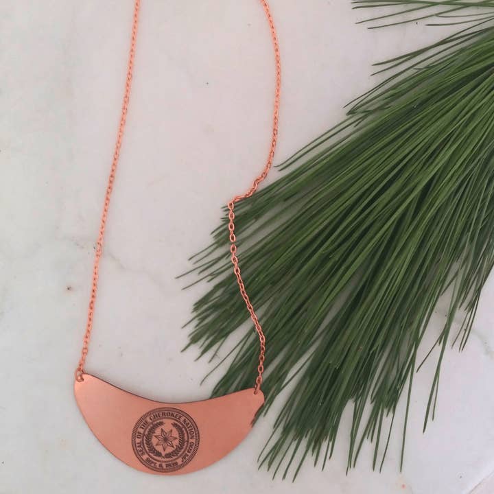 Small Gorget With Cherokee Seal for wholesale by Cherokee Copper