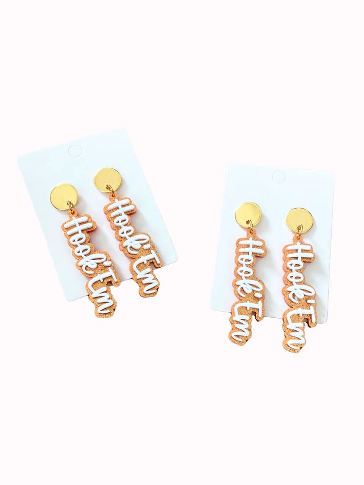 Orange & White Hook Em' Earrings - Texas Longhorn for wholesale by Valois Designs
