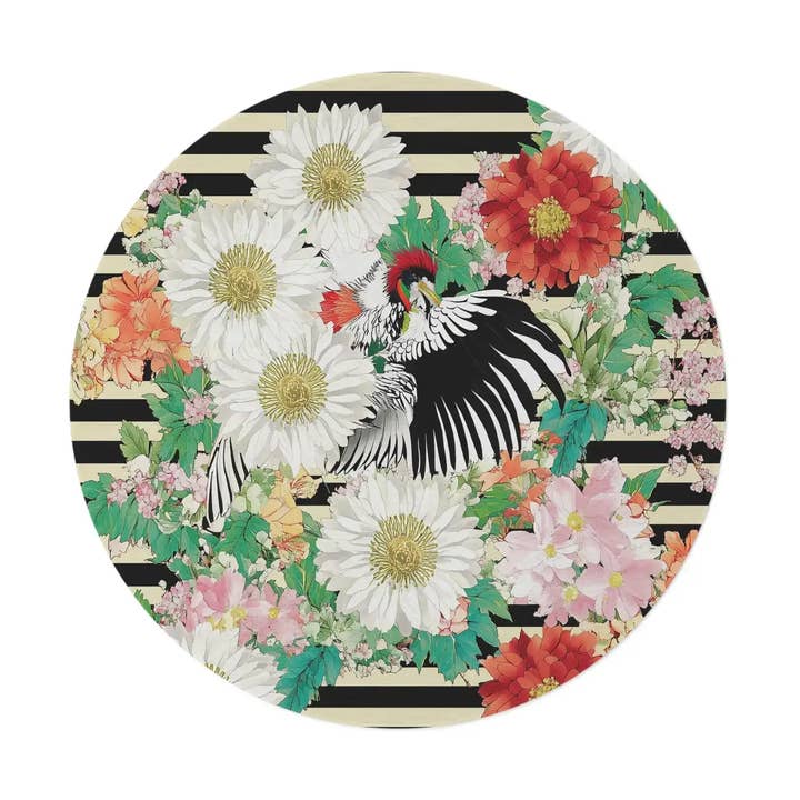 Tapis Rond à Rayures Bloom & Oiseau pour la vente par Maia Homes