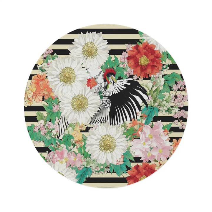 Striped Bloom & Bird Round Rug for wholesale by Maia Homes
