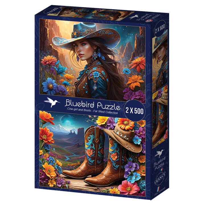 Puzzles 2 x 500 Pieces Cowgirl and Boots Far West for wholesale by Bluebird Puzzle