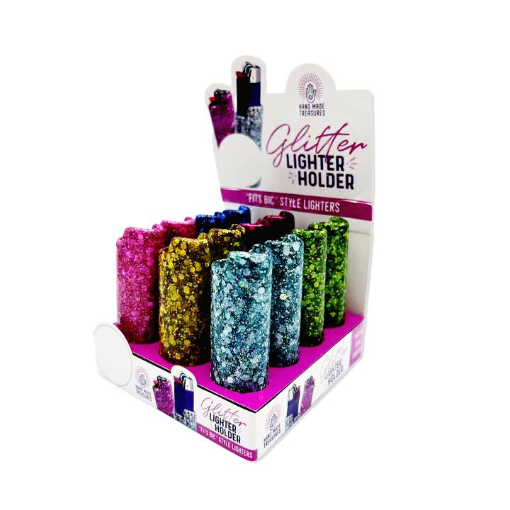 Novelty Brands - Wholesale Retailer Display - Home & Living - Glitter BIC Lighter Case Assortment- 12/Display
