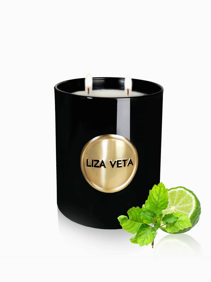 Vela aromática de bergamota y pachulí, color negro brillante para venta al por mayor de LIZA VETA
