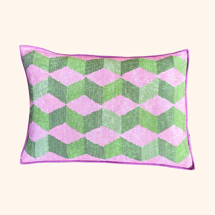 Wodee Cushion - Green and Light Magenta for wholesale by Amechi