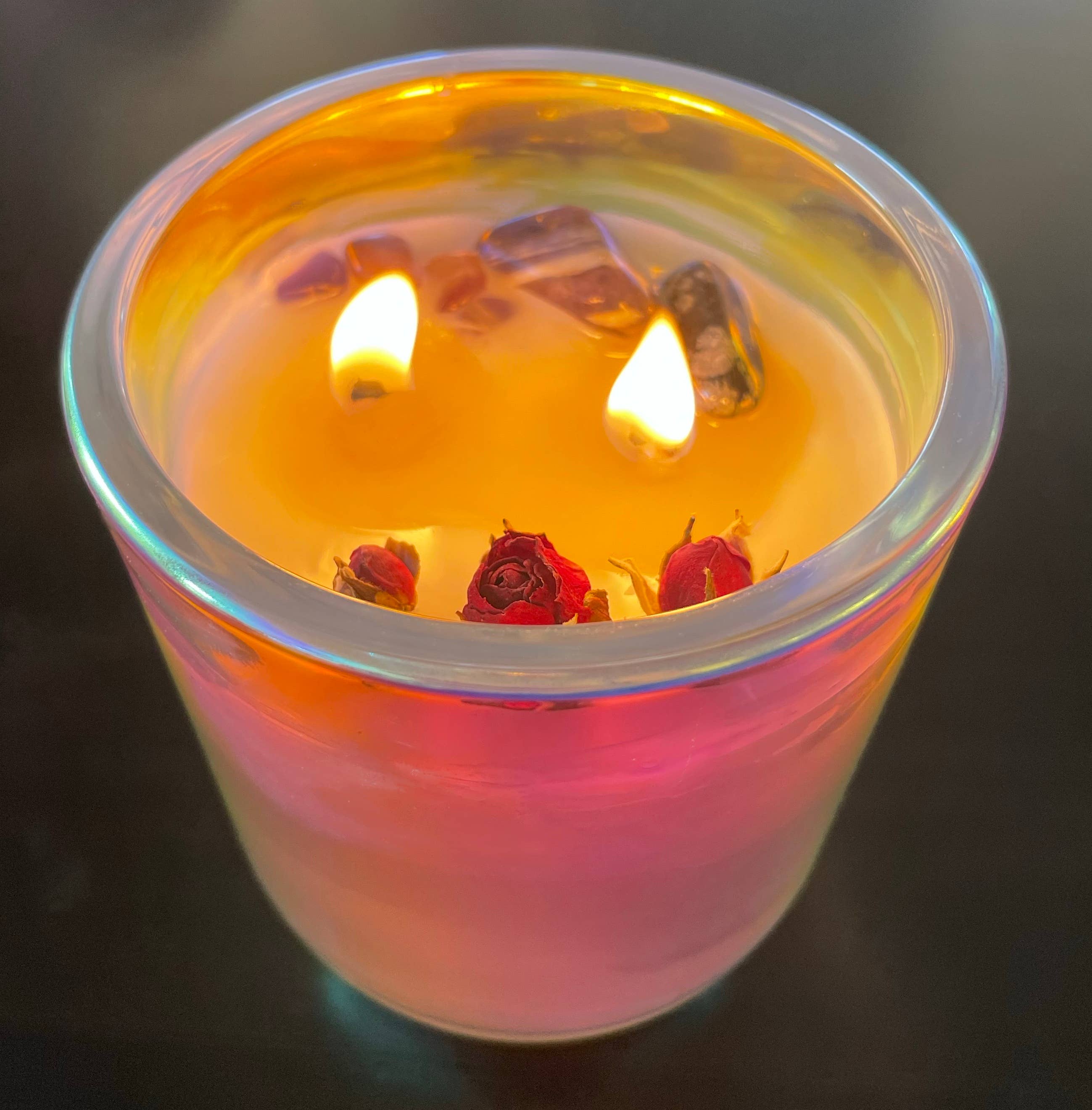 Namaste Home – wholesale Jar/filled candle – White Label Crystal Soy Candle in Iridescent Glass Vessel5