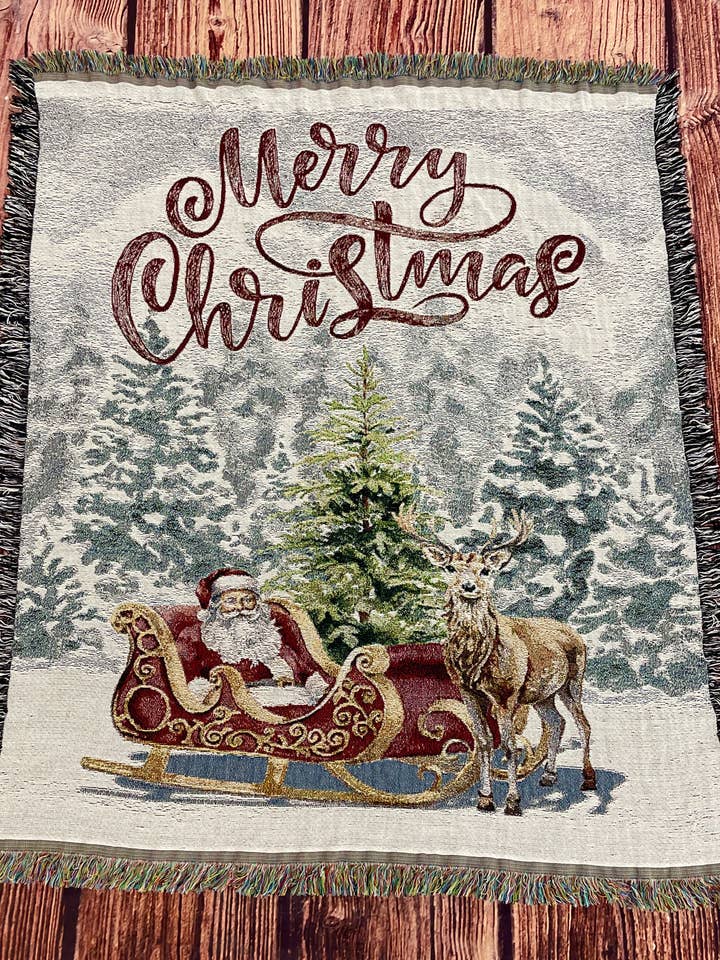 Christmas Throw Blanket - Santa Sleigh for wholesale by Simply Home Woven Throws