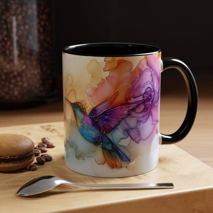 Coffee Mug, Tea Mug, Hummingbird in Flight, 8 colors for wholesale by Upside Down Owl Farm