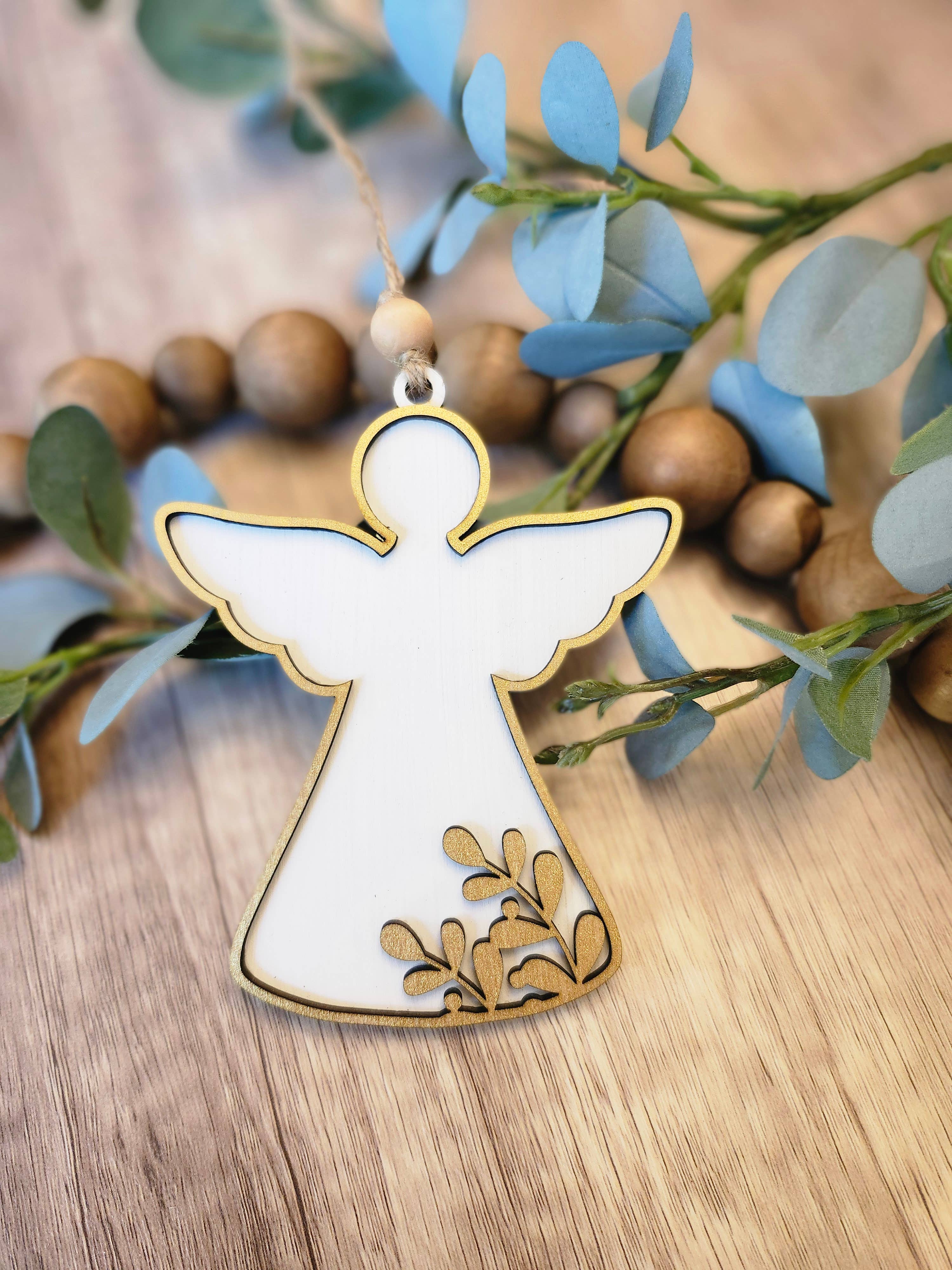All the Things MN - Wholesale Ornament - Gold Wooden Angel Ornament Engraved Christmas Keepsake1