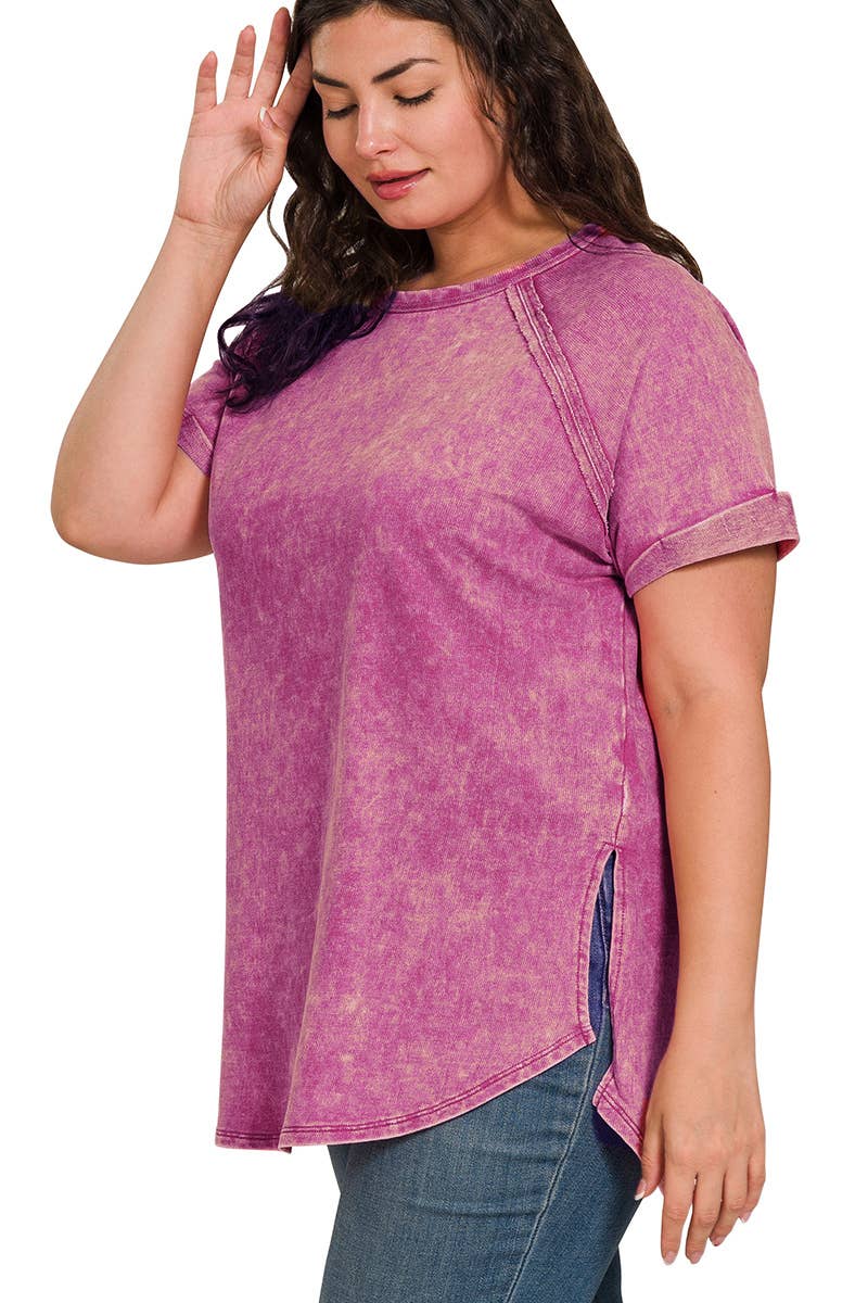 42POPS - Wholesale T-Shirt - Women's - ",,.....SI-25676 PLUS SIZE FRENCH TERRY ACID WASH RAW EDGE RAGLAN21