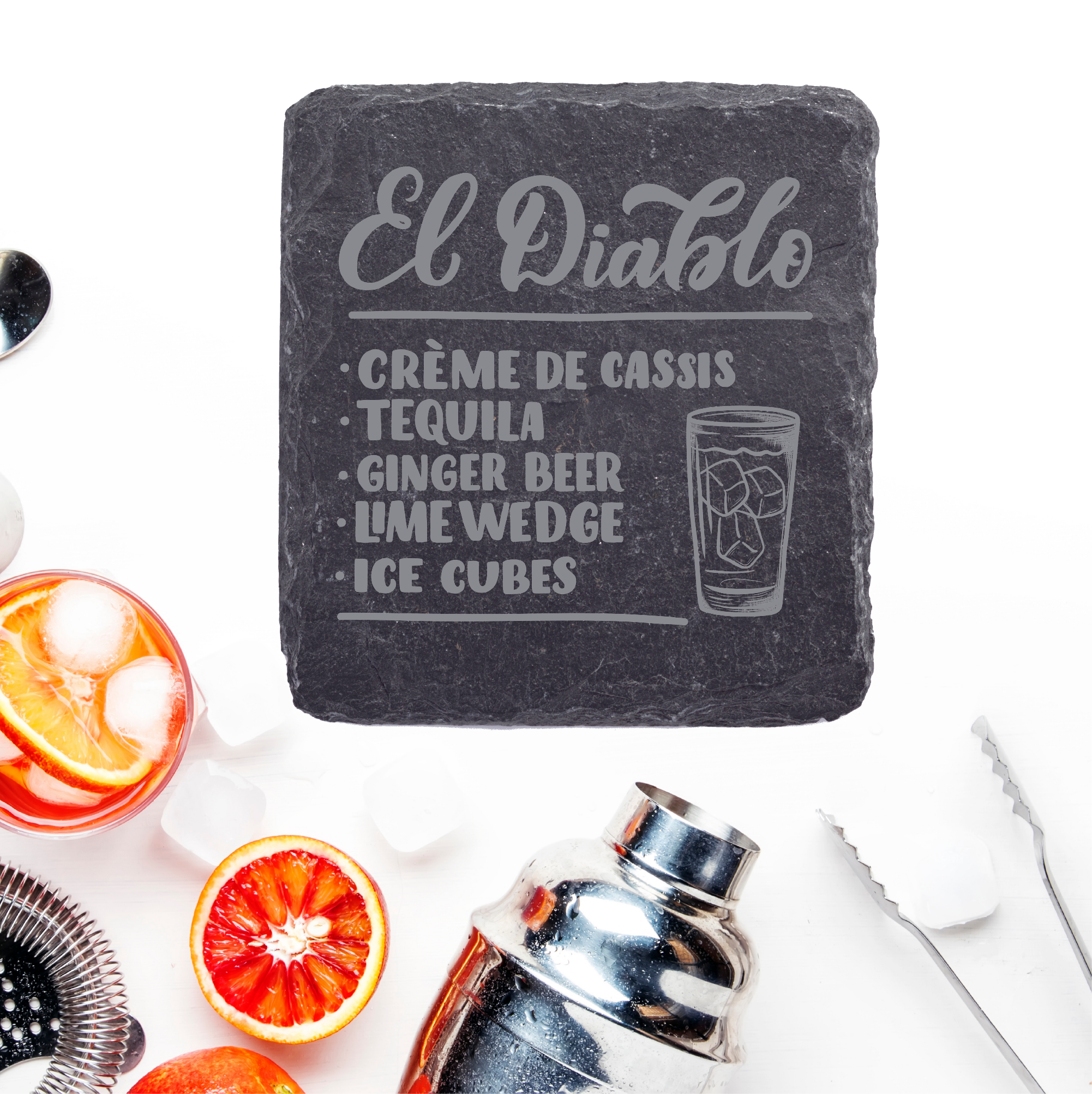 Fuzzy Loon Designs - Wholesale Coasters - Cocktail Recipes | Slate Coaster Set6