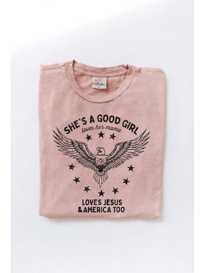 OAT COLLECTIVE - Wholesale Screen Printed T-Shirt - Women's - SHE'S A GOOD GIRLÂ Mineral Washed Graphic Top