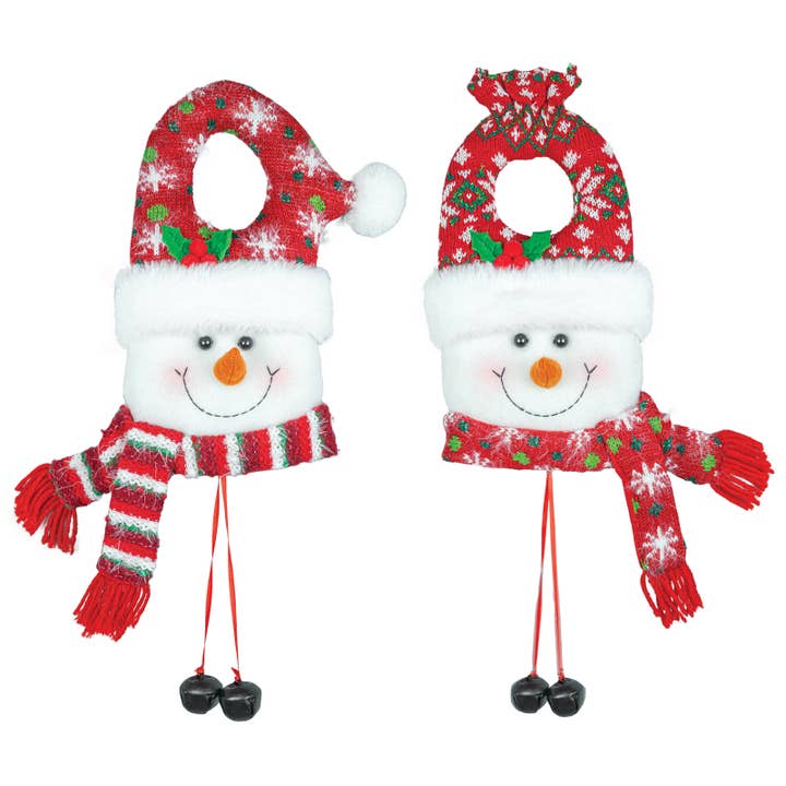 Cranberry Christmas Snowman Doorknob Hanger 2 Assorted for wholesale by Hanna's Handiworks