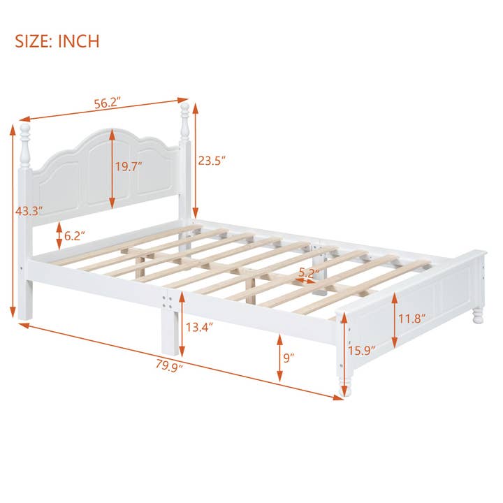 Orange County Decor - Wholesale Bed - Full Size Wood Platform Bed Frame,Retro Style Platform Bed With Wooden Slat Support,White White Wood5