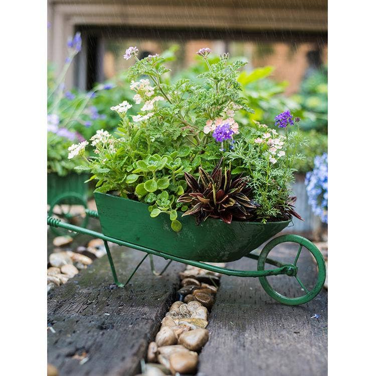 Rustic Reach - Wholesale Planter Box - Decorative Planter Cart Green Metal Cart Planter1