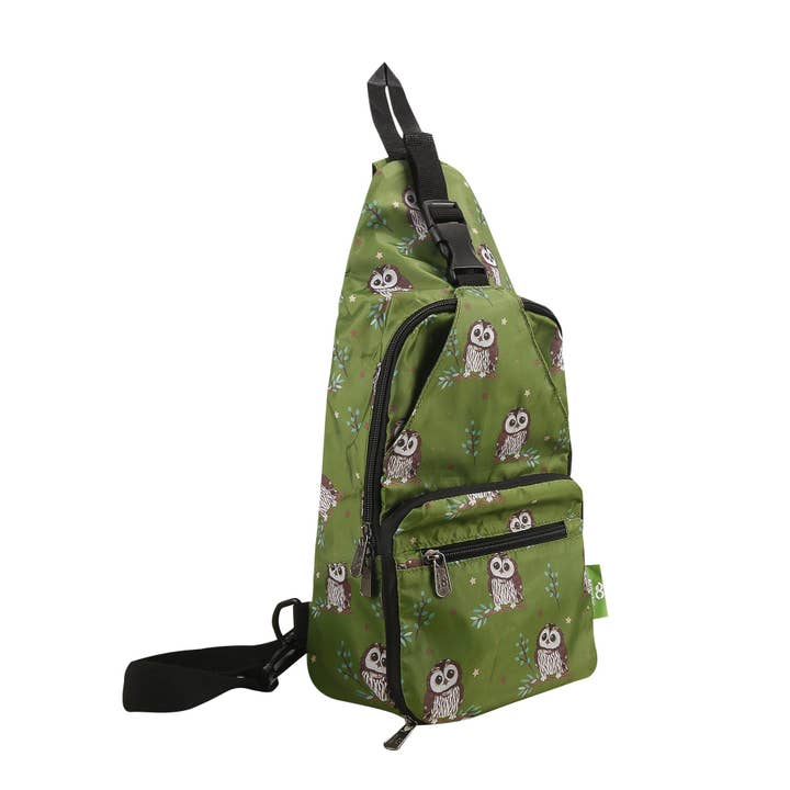 I105GN - Borsa a tracolla pieghevole leggera Eco Chic Tawny Owl Verde (Confezione da 2) per la vendita all'ingrosso da parte di Eco Chic