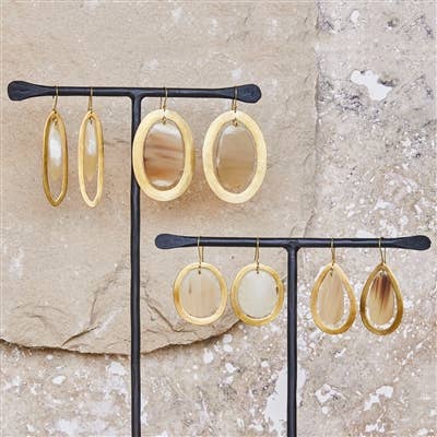 Banjar Floating Long Oval Earring - Light Horn, Brass for wholesale by HomArt