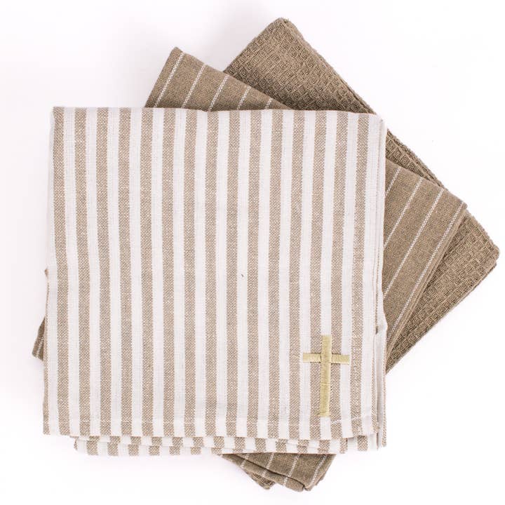 The Royal Standard - Wholesale Hand Towel - Cross Hand Towel Set Taupe/Soft White 20x28 Set of 3