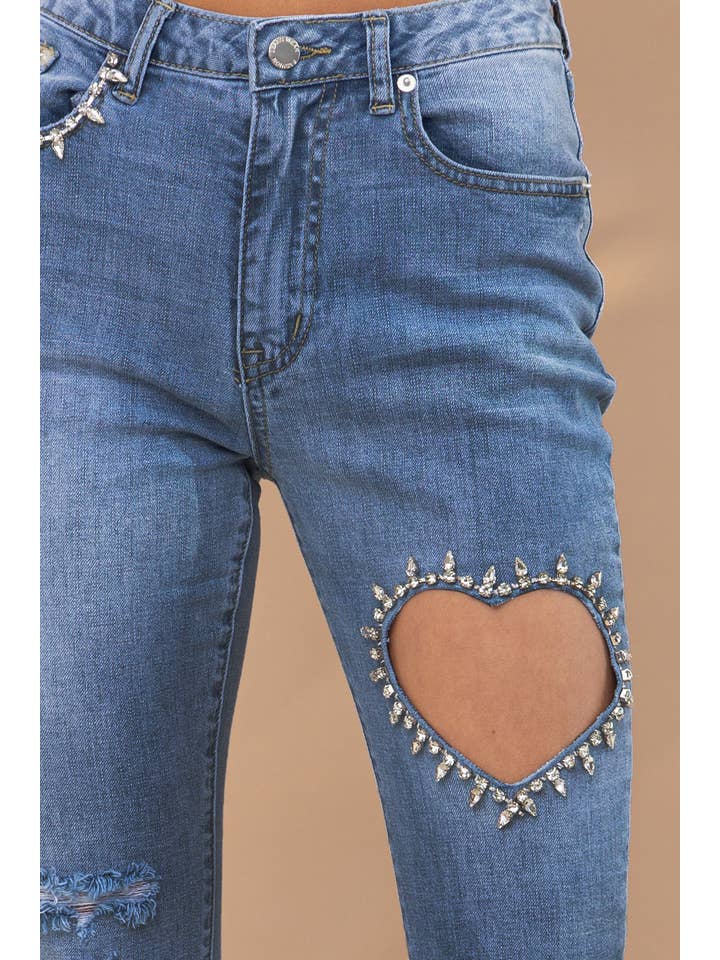 Blue B - Vendita all'ingrosso Jeans - Donna - 22300P - Jeans in denim elasticizzati con bottoni alla caviglia e bottoni a cuore1