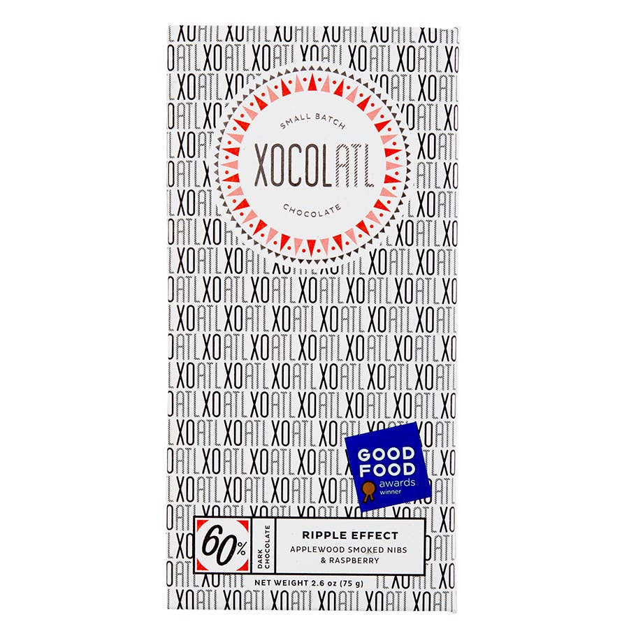 Xocolatl Small Batch Chocolate - Wholesale Chocolate Bar - Ripple Effect: 60% dark chocolate with raspberry & nibs1