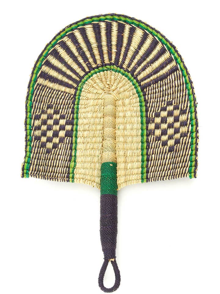 Deep Sea Veta Vera African Hand Fan or Woven Wall Art for wholesale by Swahili | AFRICAN MODERN