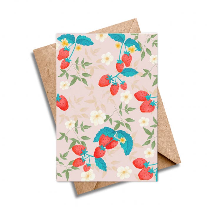 Strawberries Greeting Card - Everyday Patterned Card for wholesale by Ilana Ewing Designs