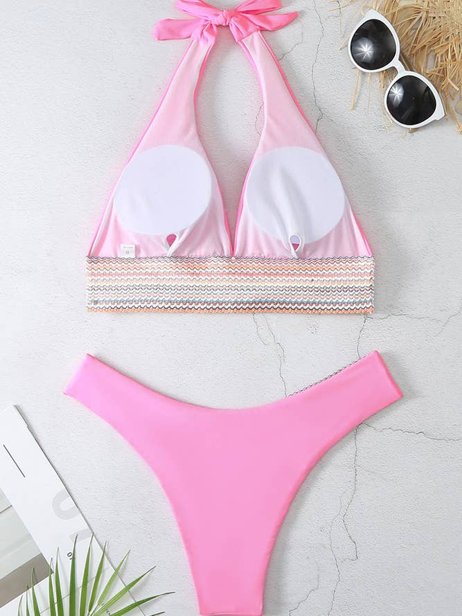 UNISHE - Wholesale Two Piece Swimsuit - Women's - Scallop Patchwork Plunge Swimwear Bikinis Set ZK103511