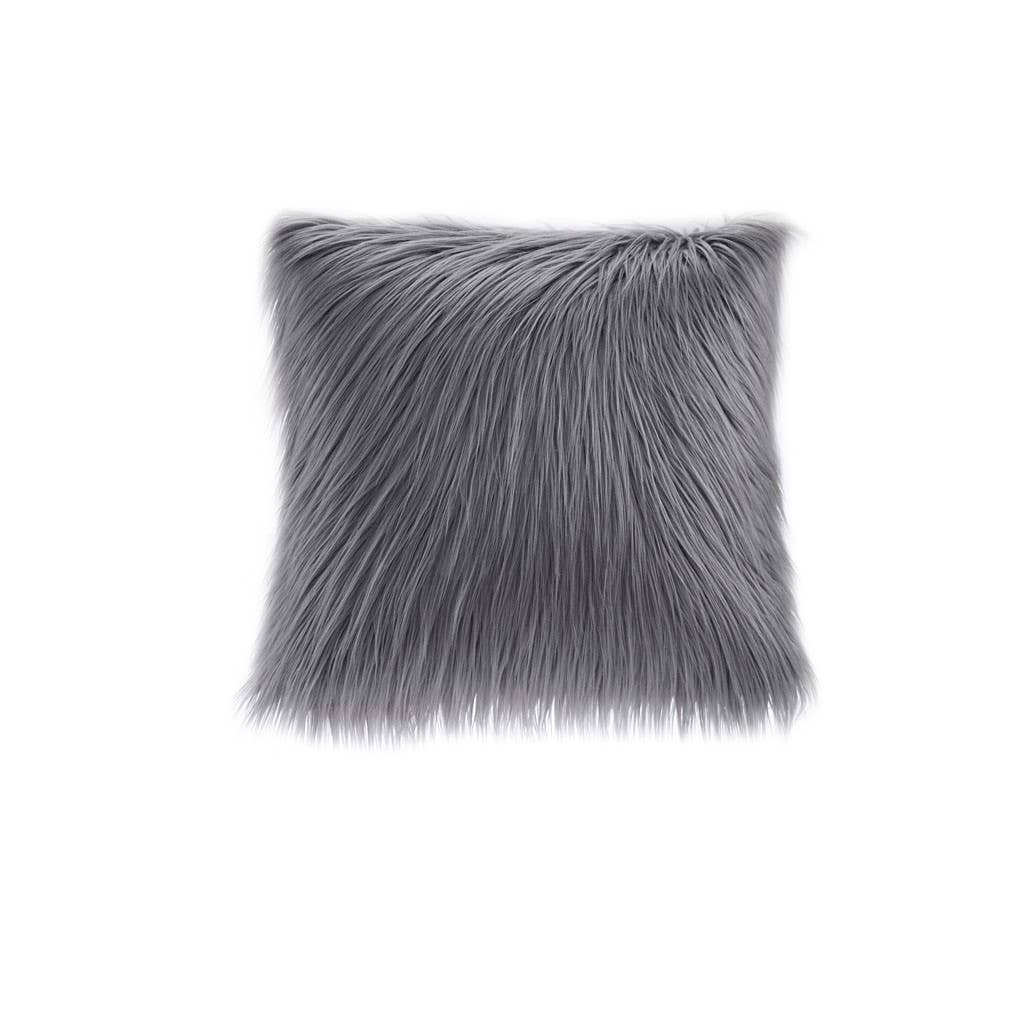 Grey Long Faux Fur Square Throw Pillow 20x20 for wholesale on Faire2