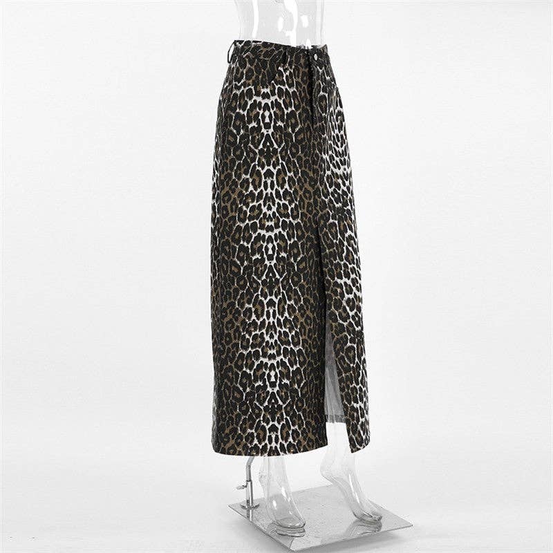 LEOPARD Midi-kjol med leopardmönster, smal passform och hög slits för wholesale på Faire6