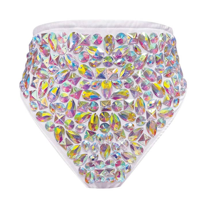 Pantalon de carnaval taille haute en strass irisé Sparkling Diamond pour la vente par Neva Nude