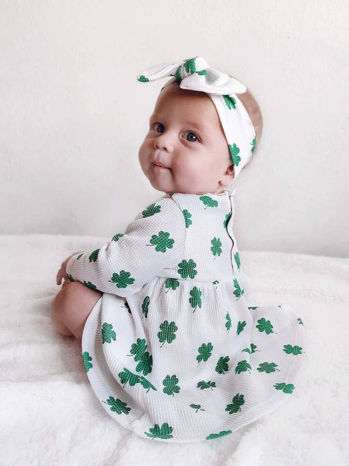 SpearmintLOVE - Wholesale Clothing Set - Baby - Organic Waffle Simple Dress & Bloomer, Clover