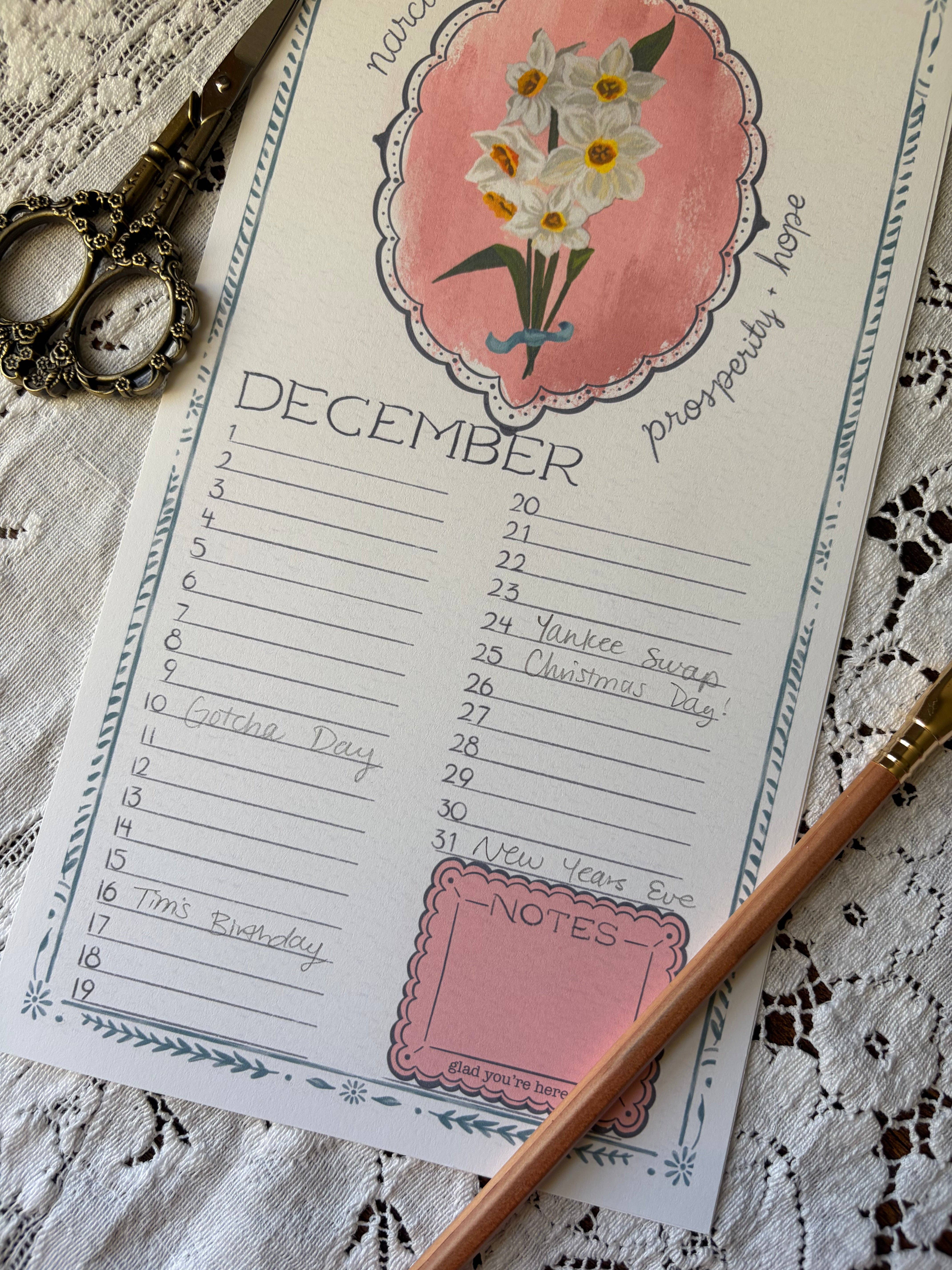 glad you're here co - Wholesale Calendar - Birth Month Flower Perpetual Calendar | Vintage Floral Wall Hanging Calendar | Birthday Calendar | Notes & Special Dates Organizer2