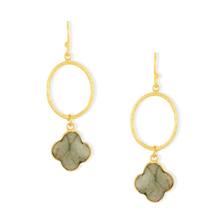Clover Labradorite Hoop Earrings for wholesale by Ashiana London