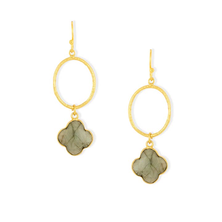 Clover Labradorite Hoop Earrings for wholesale by Ashiana London