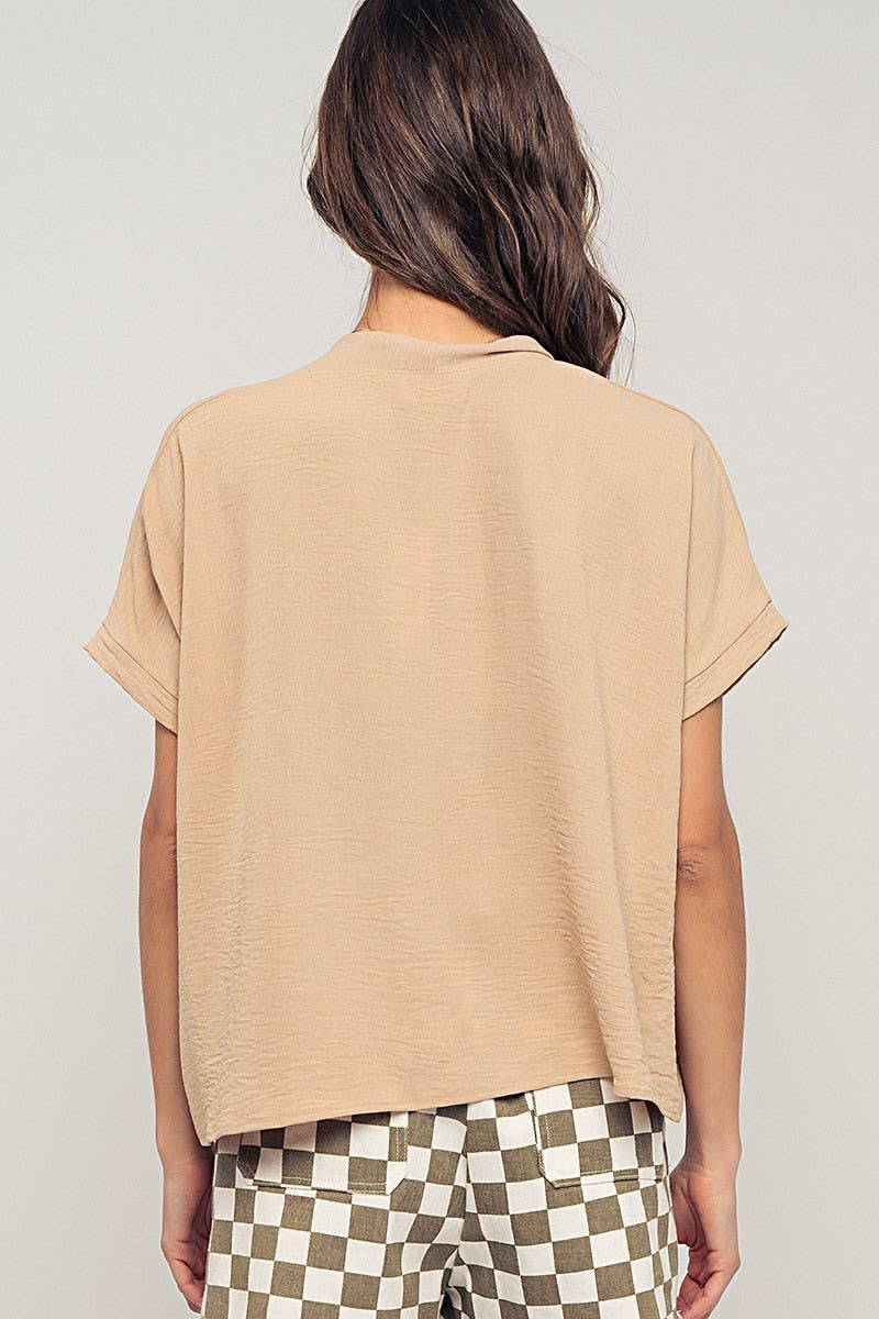 Urban Daizy - Wholesale Blouse - Women's - Relaxed V-Neck Top with Folded Sleeves16