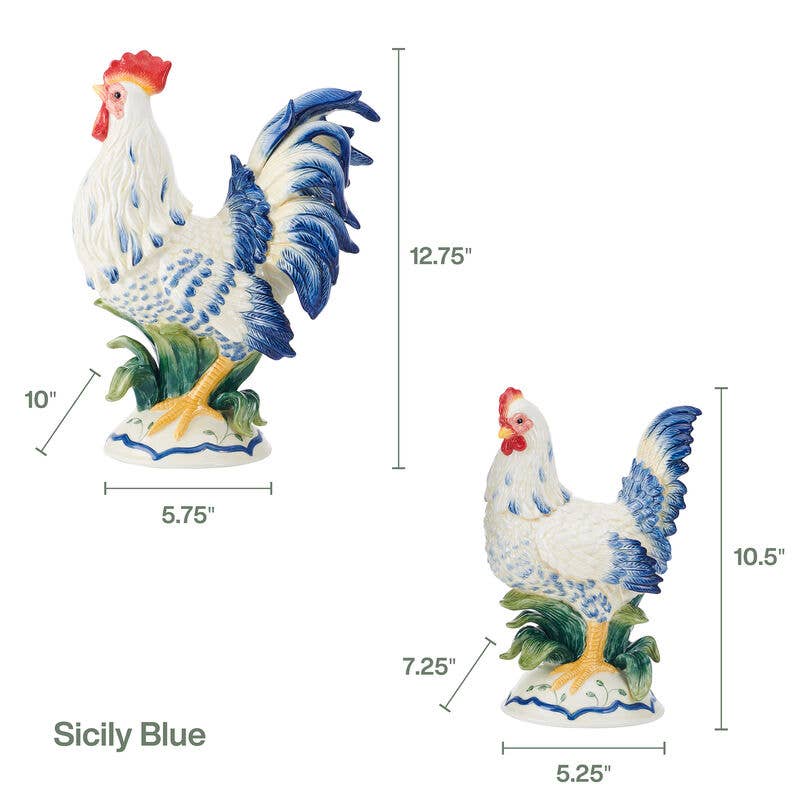 MULTI Fitz & Floyd Sicily Blue Rooster Hen Figure Set Gift Bx Pkg for wholesale on Faire2