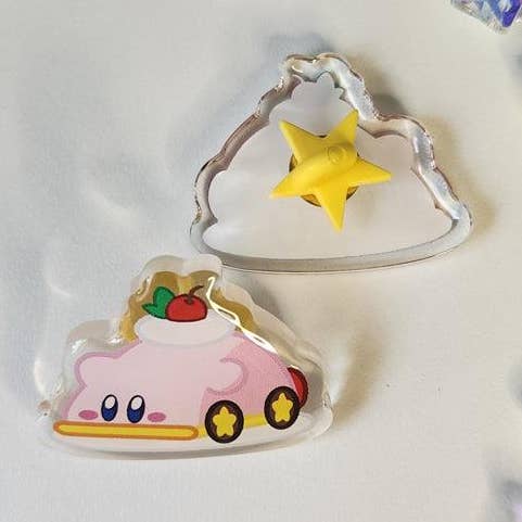 Kirby Car Cake Acrylic Pin | Pink Poyo for wholesale by Teddymuffs Designs